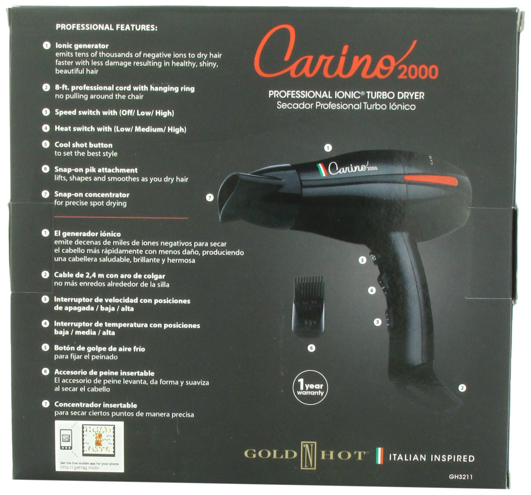 Gold 'N Hot Carino Professional Ionic Turbo Dryer