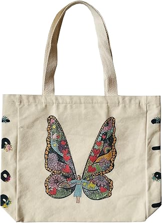 Canvas Cute Tote Bag with Zipper Pockets Gifts for Women Girls