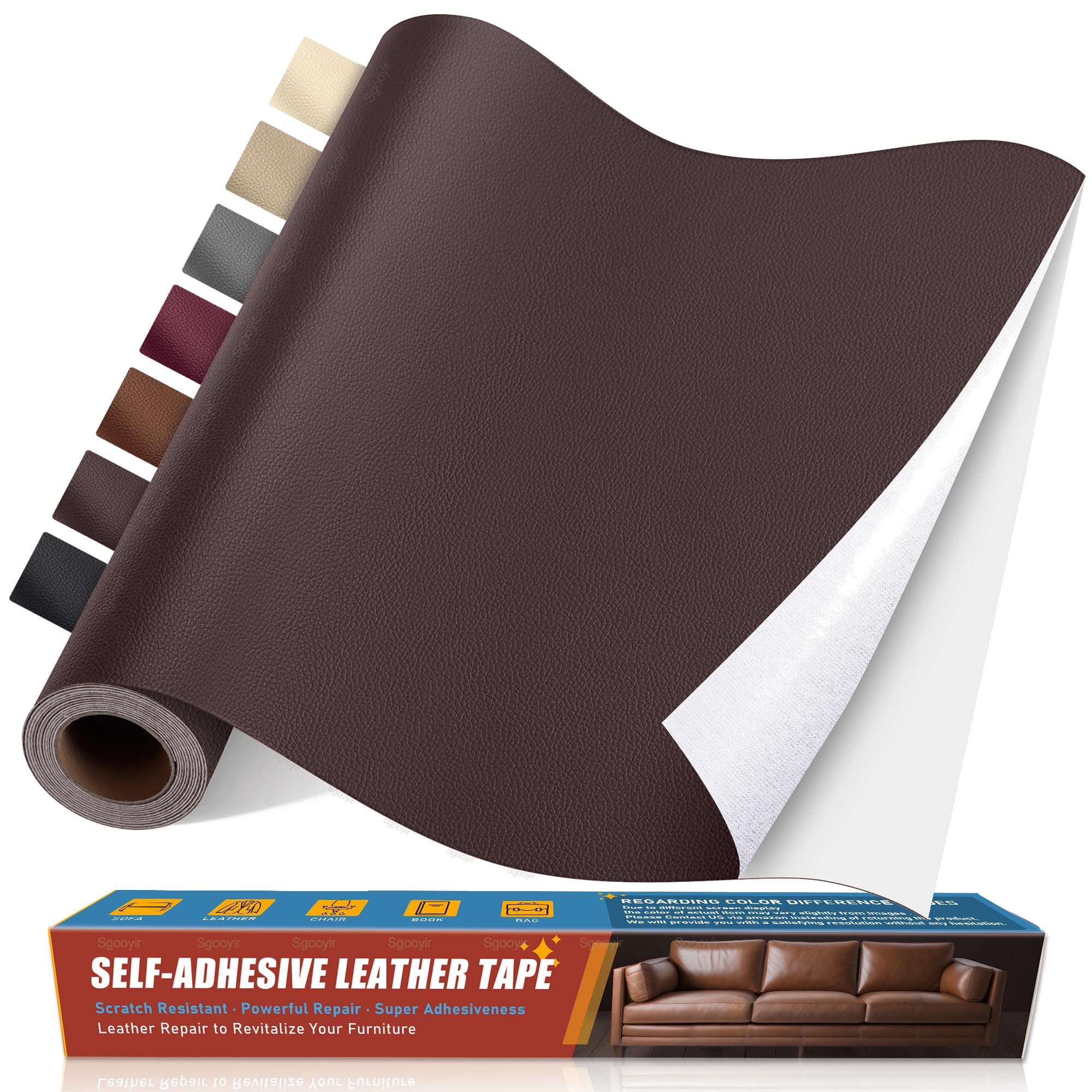 Sgooyir Leder Reparatur Set, Kunstleder Selbstklebend, Kunstleder Reparaturset Flicken Selbstklebend Patch für Autositze, Sofa, Jacken, couch, MöbelV