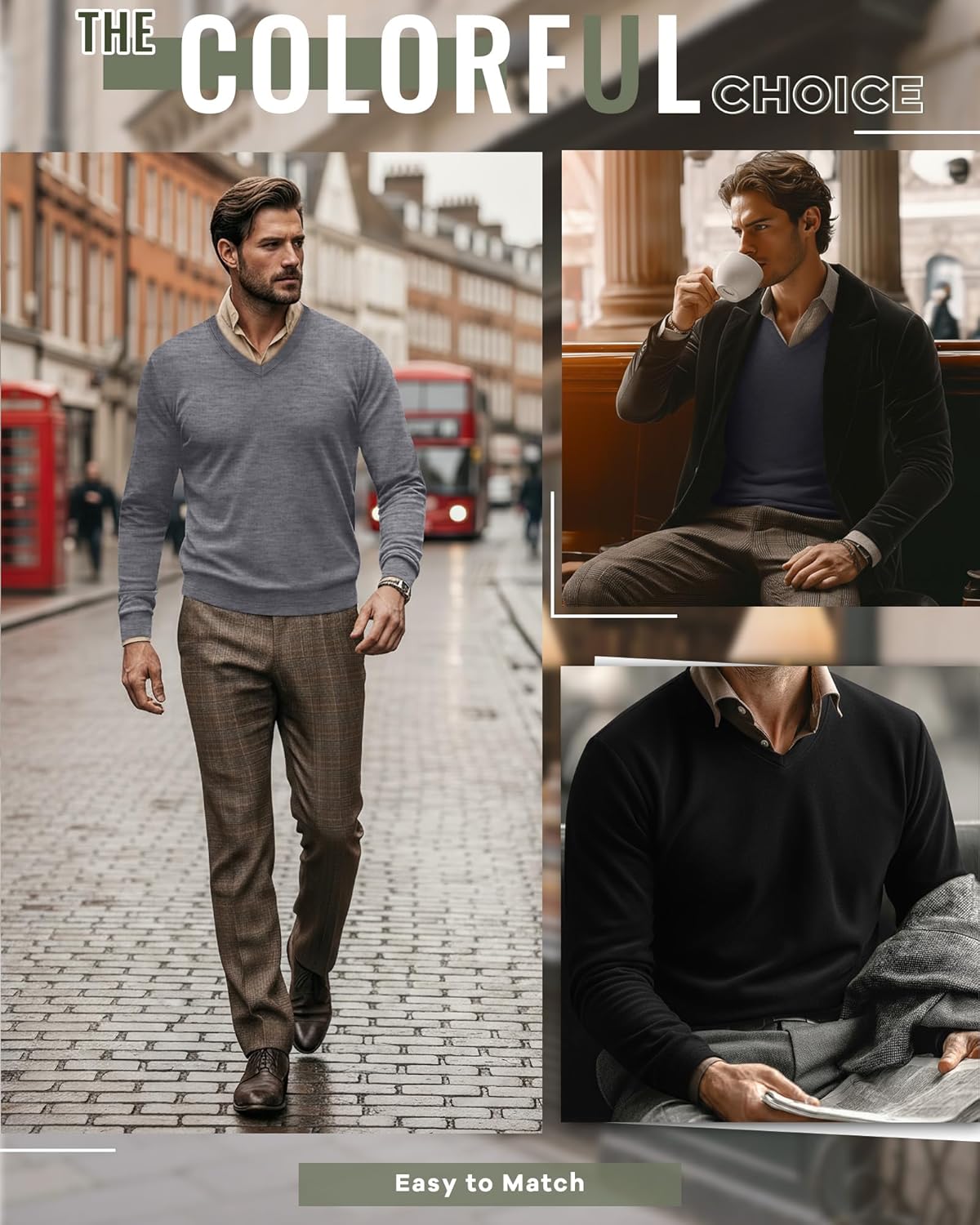 3 Pack Men's Thermal Long Sleeve Shirts V Neck Fleece Lined Loose Fit Warm Base Layer Winter Casual Tops - Image 4