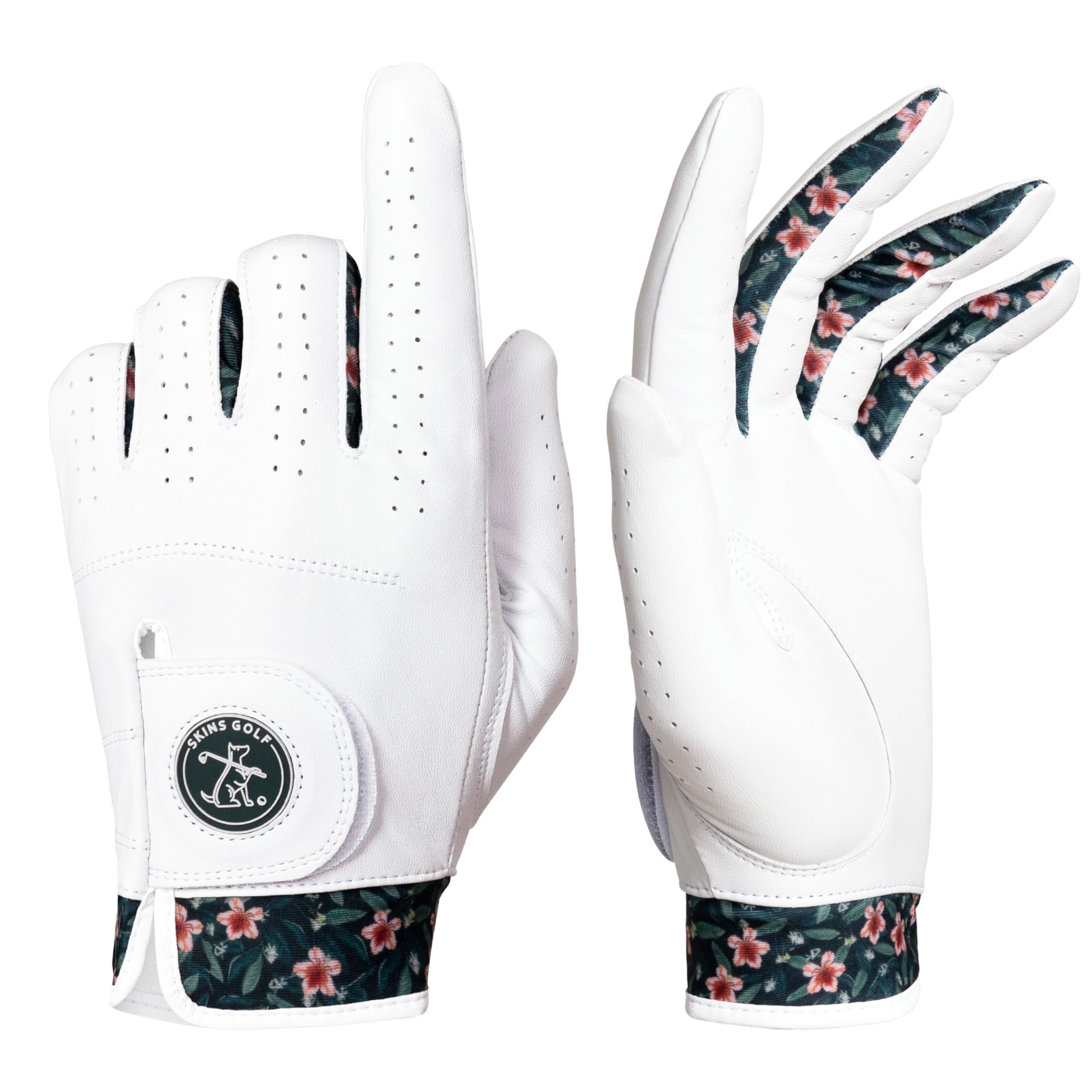Skins Golf Gloves - Totally Unique Designs | AAA Cabretta Leather | Mens Golf Glove | Sizes S-XL | Wear on Left Hand (The Azalea, M/L)