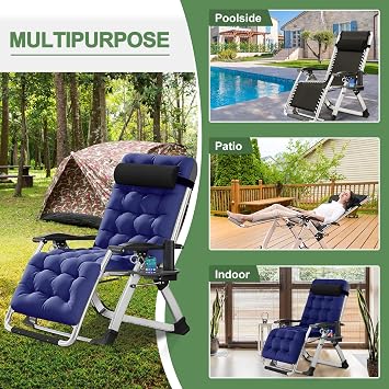 Zero Gravity Chair 200KG Load Capacity Sun Loungers (Blue Pleuche)