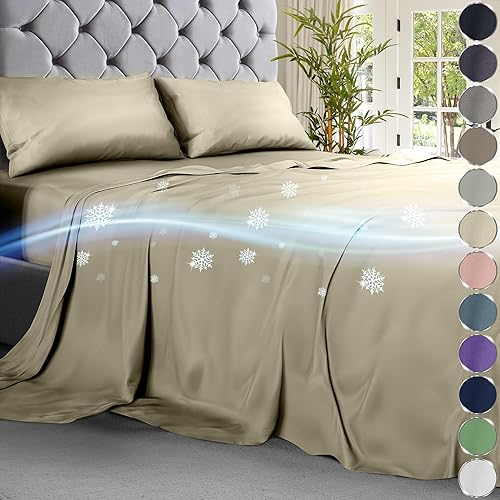 DECOLURE Juego de sábanas refrescantes de 4 piezas, lujosas y ultrasuaves para personas que duermen con calor, cómodas y frescas, sábanas de