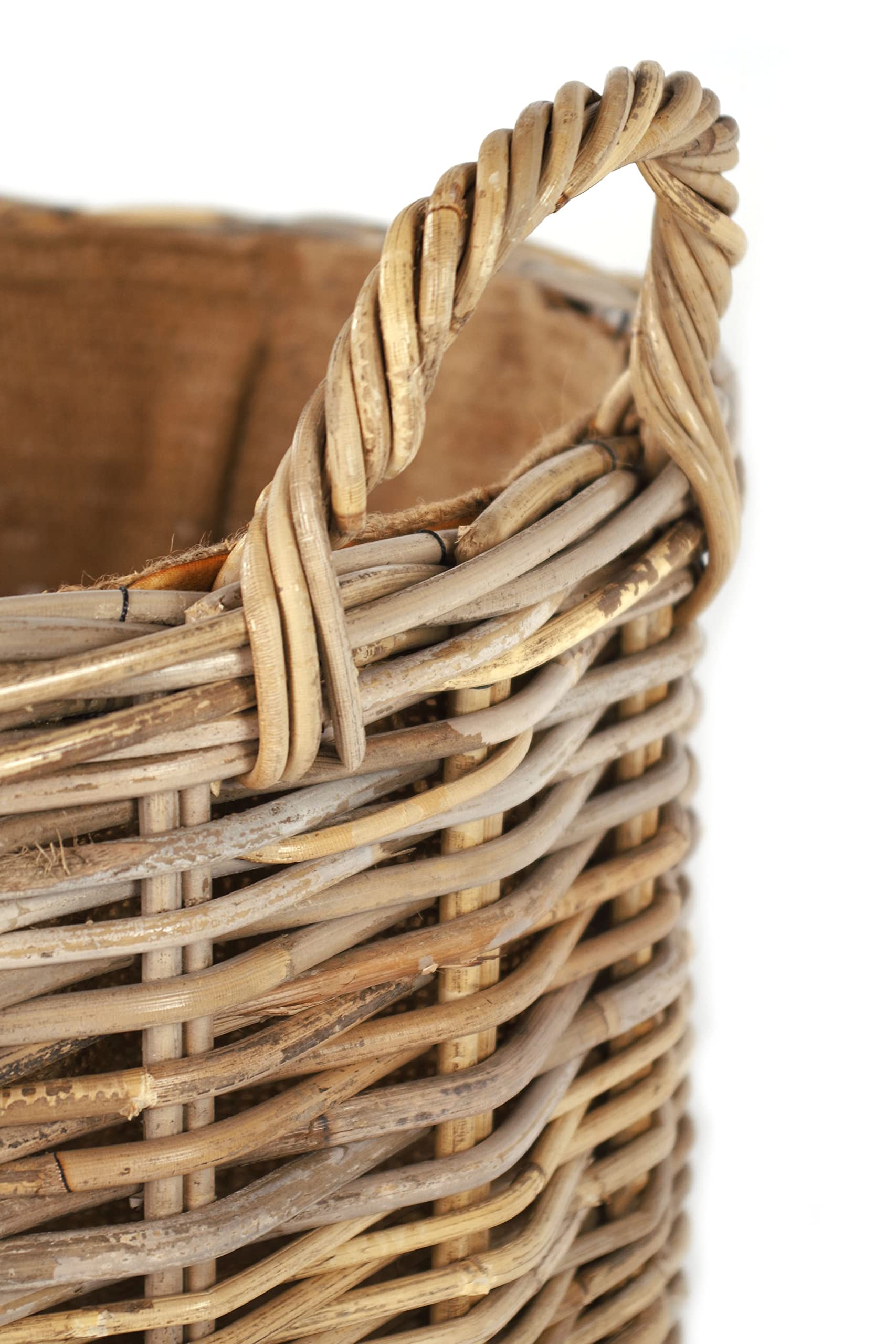 Kobolo Rattankorb Holzkorb für Kaminholz - rund - Rattan kubu grau - 34x50 cm