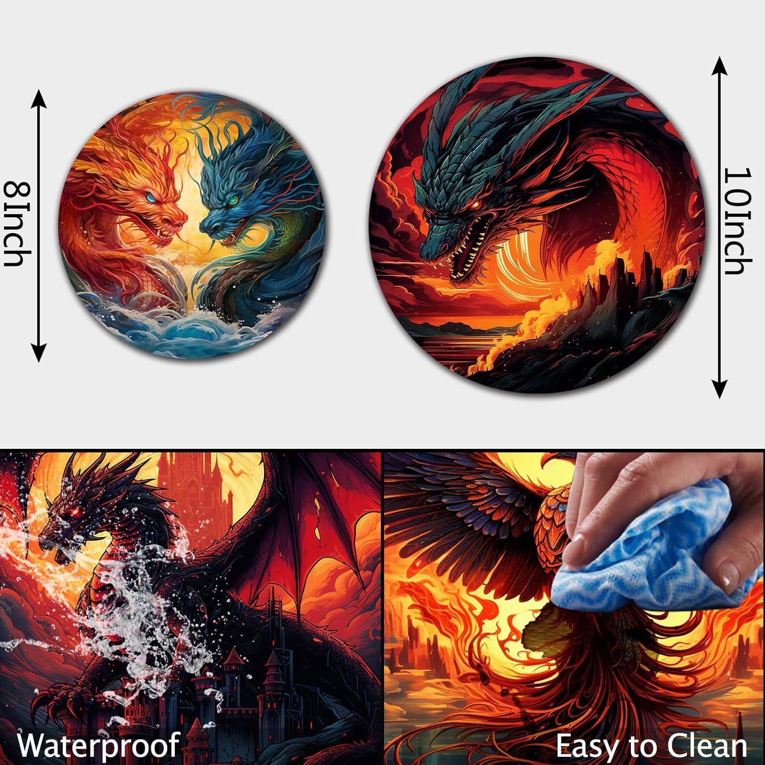 Fire Phoenix Art Burn Covers for Electric Stove Resturant Decor Fantasy Animal Round Stove Burner Magic Dragon Attack Castle Gas Stove Burner Covers,Metal Burner Cover Set of 4 Kitchen Decor (Red )