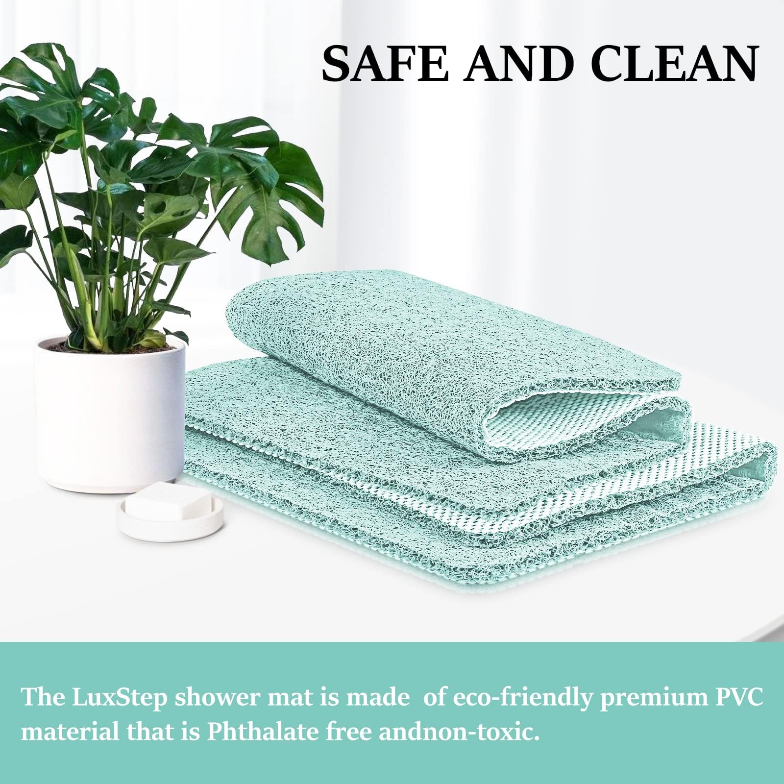 LuxStep Duschmatte, Badewannenmatte, 61 x 40,6 cm, rutschfeste Badematte mit Ablauf, schnell trocknende PVC-Luffa-Badematte für Badewanne, Dusche, Badezimmer (phthalatfrei, grün)
