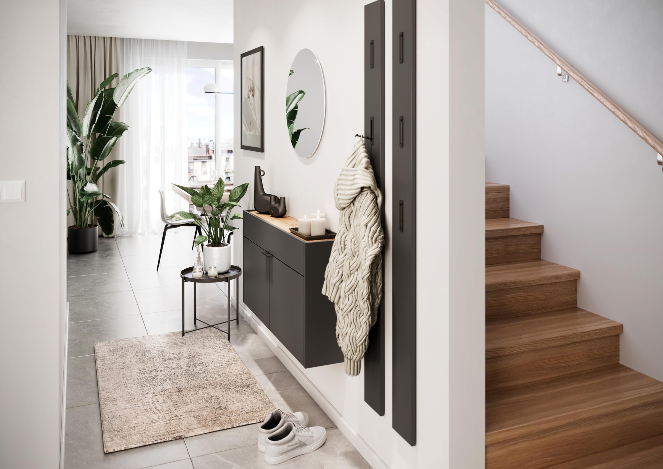 Germania Armadio pensile multiuso con finitura grigio grafite/rovere 1398-549 GW-Ameca, profondità ridotta, ideale per corridoi stretti, 110 x 57 x 22 cm (L x A x P)