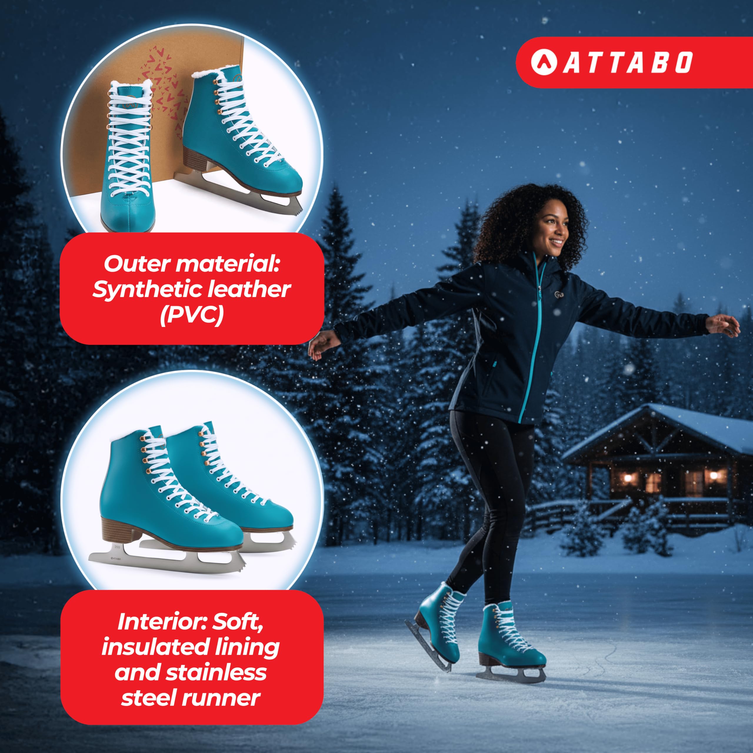 ATTABO ISLA Damen Eiskunstlauf Schlittschuhe | Edelstahlkufen | Bis 100 kg | PVC-Obermaterial | Starke Knöchelstütze | Klassisches Design & hoher Anfänger & Fortgeschr (39)