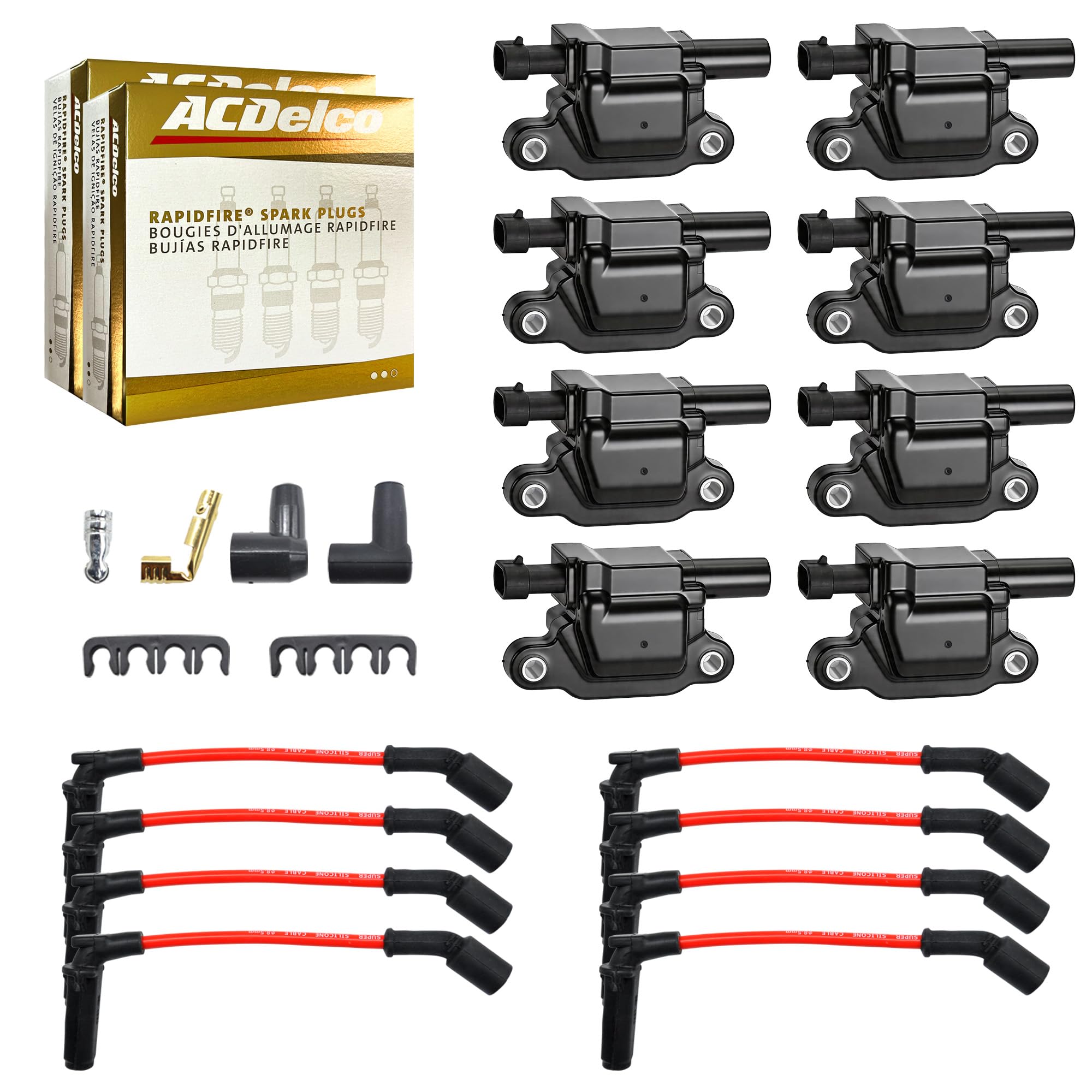Photo 1 of MAS Set of 8 Ignition Coils Pack & Platinum Spark Plugs & Wires Compatible with Chevy GMC Cadillac Camaro Corvette Express Avalanche Silverado V8 Replacement for UF413 12611424 12570616