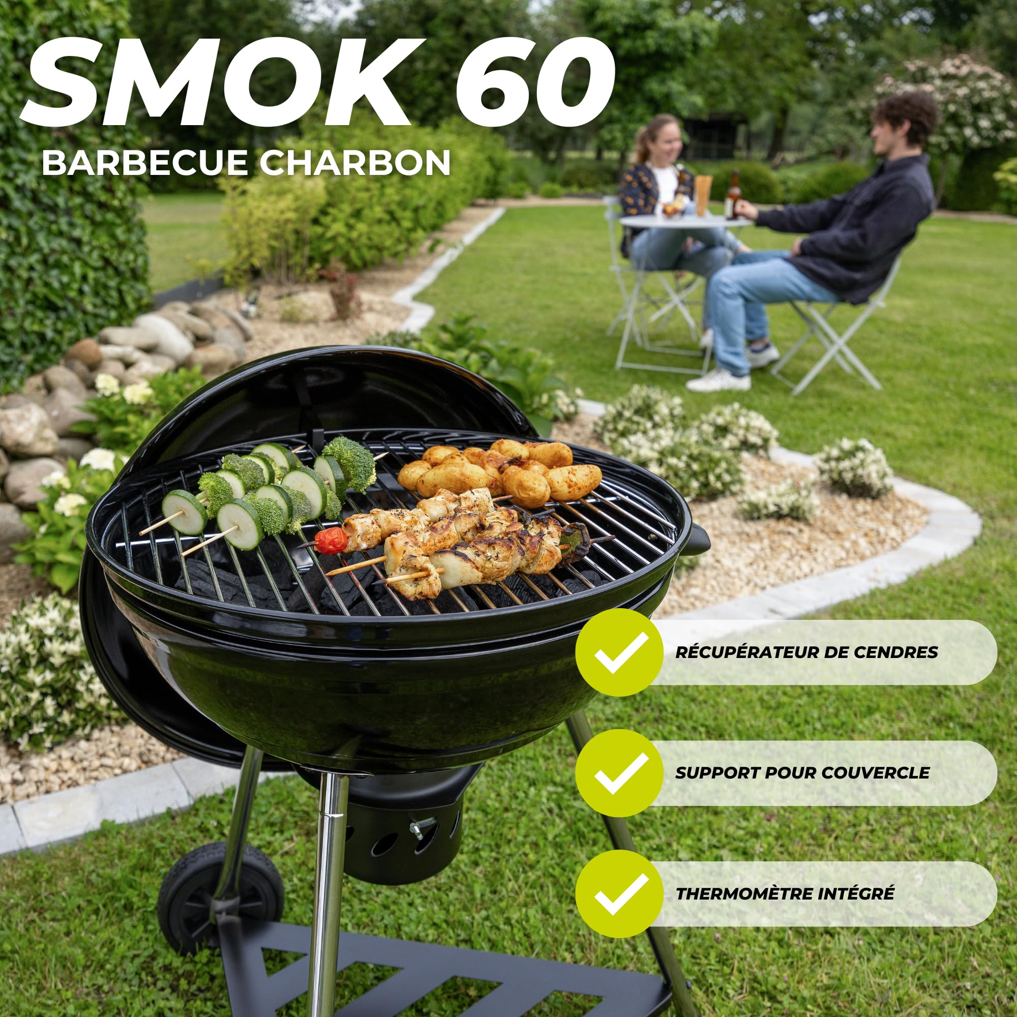 CH041T - Barbecue a carbone 54,5 cm, colore: Nero