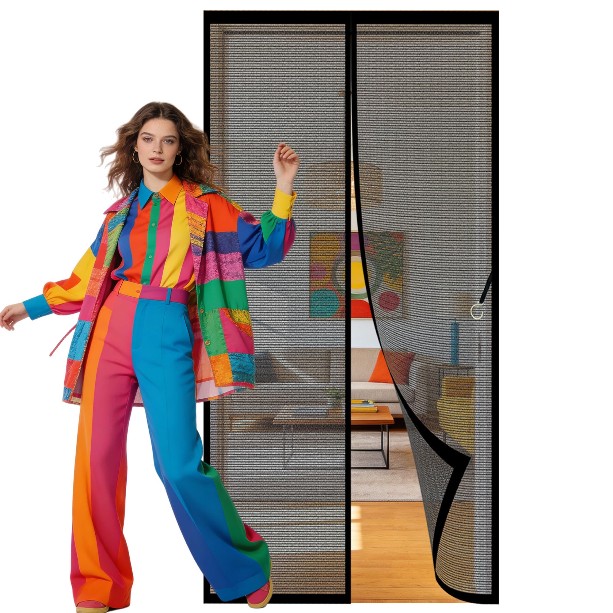 Magnetic Fly Screen Doors 105 x 260 cm Automatically Closes Flyscreen French Doors Keep Bugs Out Lets Fresh Air for Living Room, Bedroom, Patio, Black