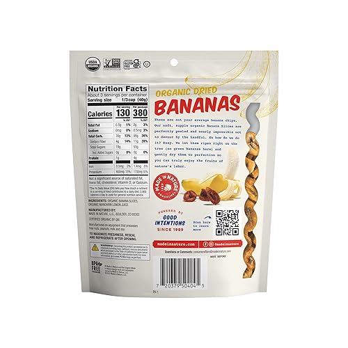 Vista 8 de Made In Nature Rebanadas de plátano masticables secas orgánicas, 12 onzas (paquete de 1) – Bocadillo vegano, sin OMG, sin sulfuro, sin gluten, Kosher
