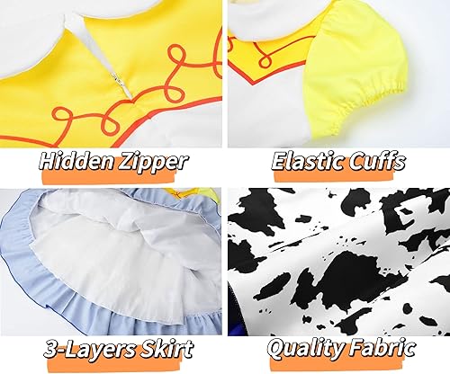 Miniatura 5 de Disfraz de vaquera para niñas, vestido de vaquera, disfraz de Jessie para fiesta de Halloween, disfraz de princesa con sombrero de vaquero rojo