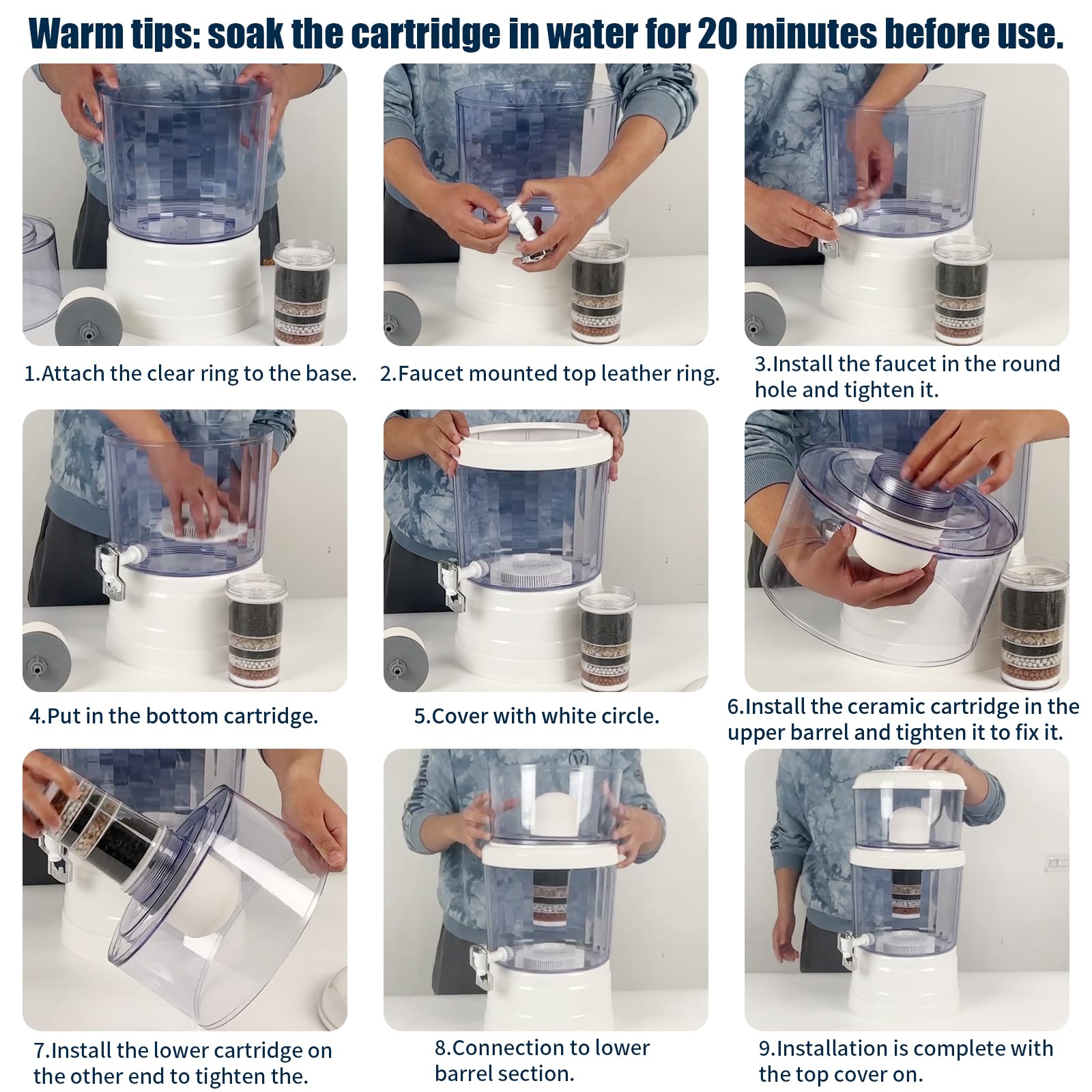 Distributore di depuratore d'acqua, caraffa filtrante per acqua da 14 litri, bollitore per filtri dell'acqua da banco con rubinetto, dispenser di filtro purificante in plastica al carbonio