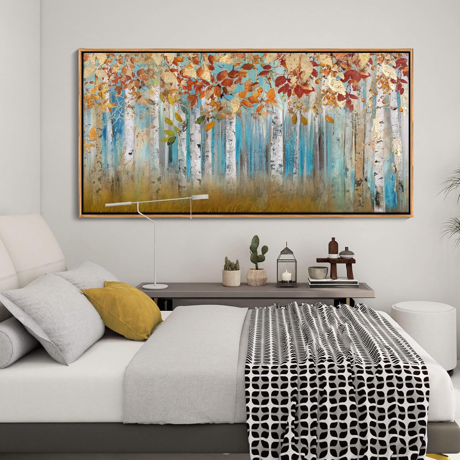 Wall Art for Living Room Large Modern Wall Decor Canvas Paintings for Wall Decoration Forest on blue Background Bedroom Office Artwork greenr Art Prints Framed