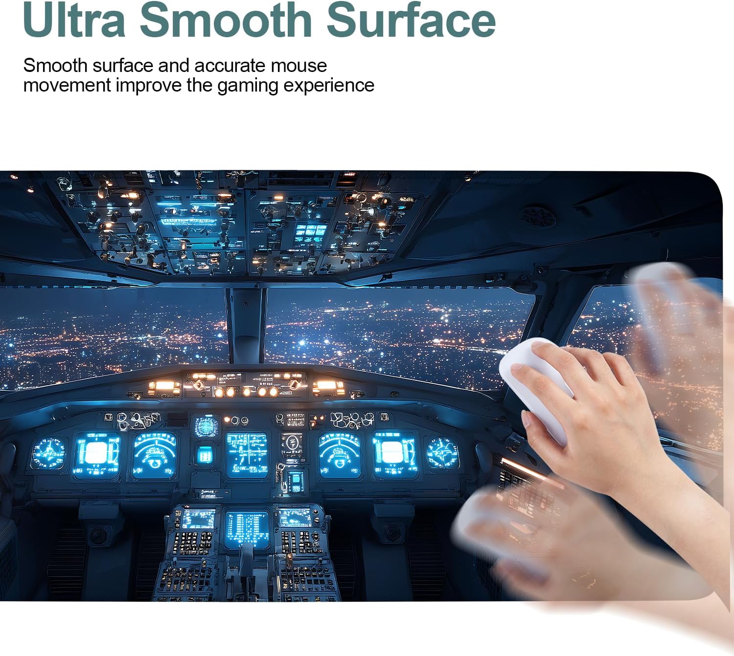 Flight Cockpit Extended Gaming Mouse Pad 35.4"x15.7" Mousepad, Large Desk Pad Desk Mat, Non-Slip Rubber Base, Smooth Surface for Office Home