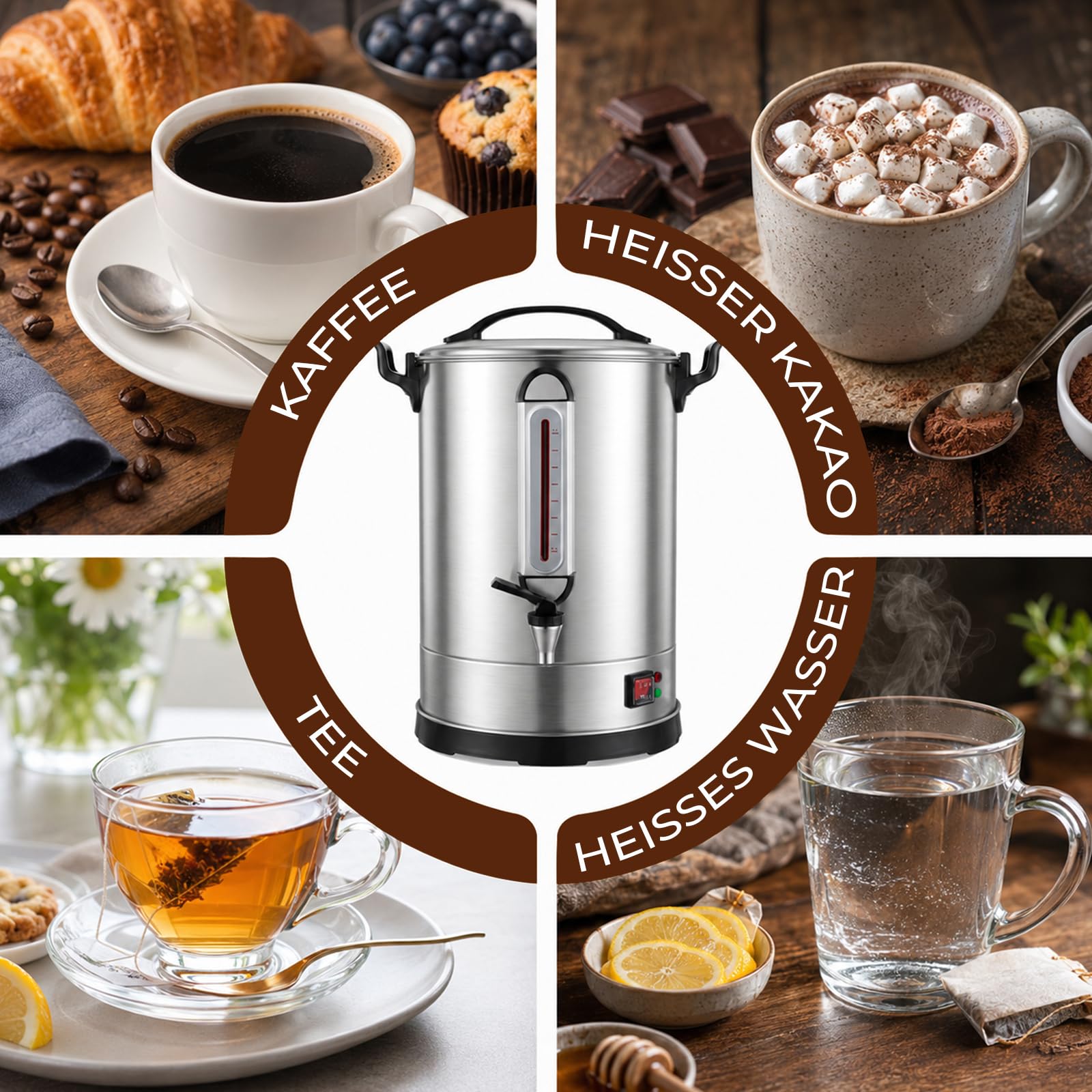 Gastro Kaffeemaschine 24L, 155 Tassen 2000W Heißgetränkespender aus Edelstahl, große Kaffeemaschine für Buffet, Events, Kantinen & Hotelservice