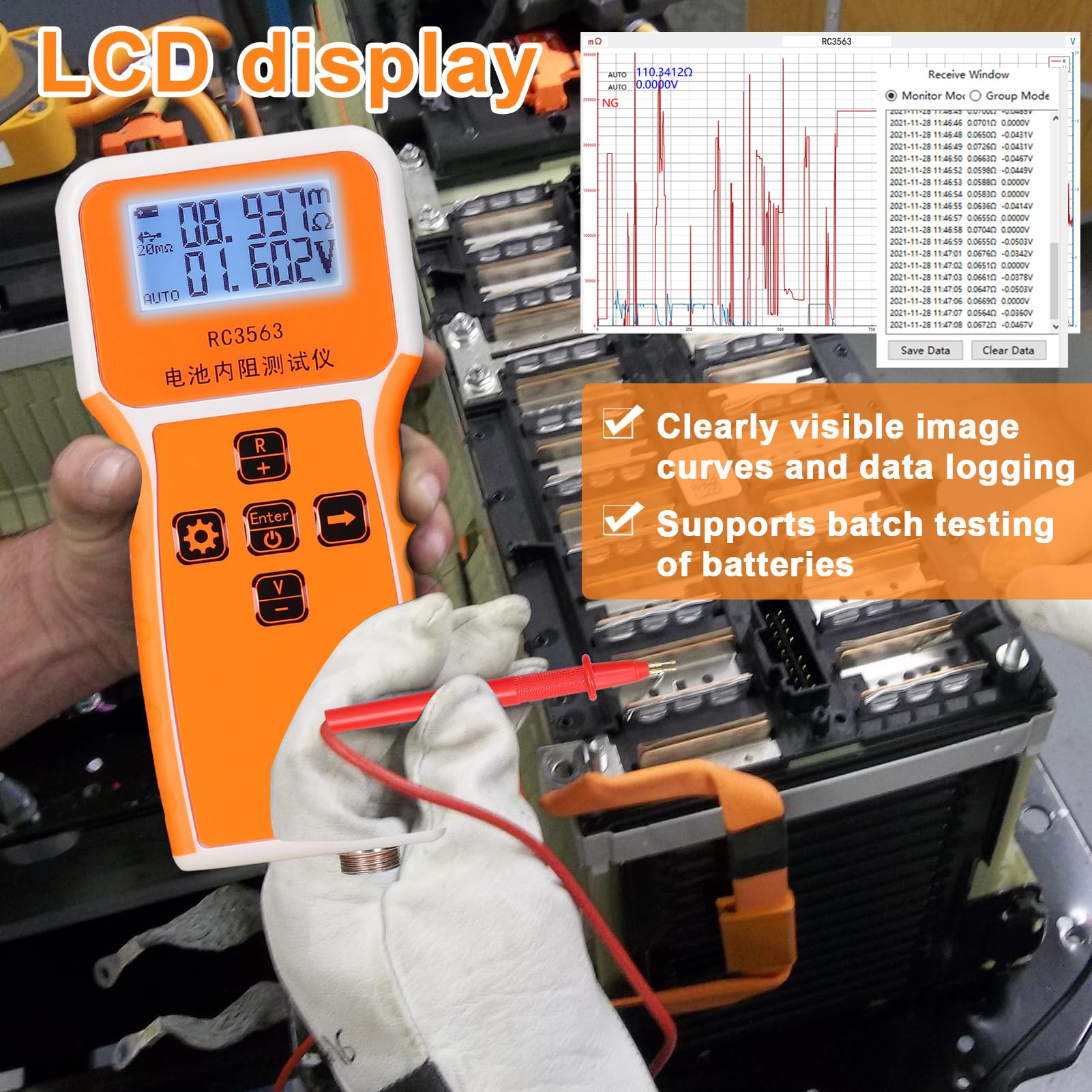 RC3563 200Ω 100V - Tester di tensione per batteria portatile, con display a 3 cifre, ad alta precisione, a quattro fili CA, al litio, piombo-acido