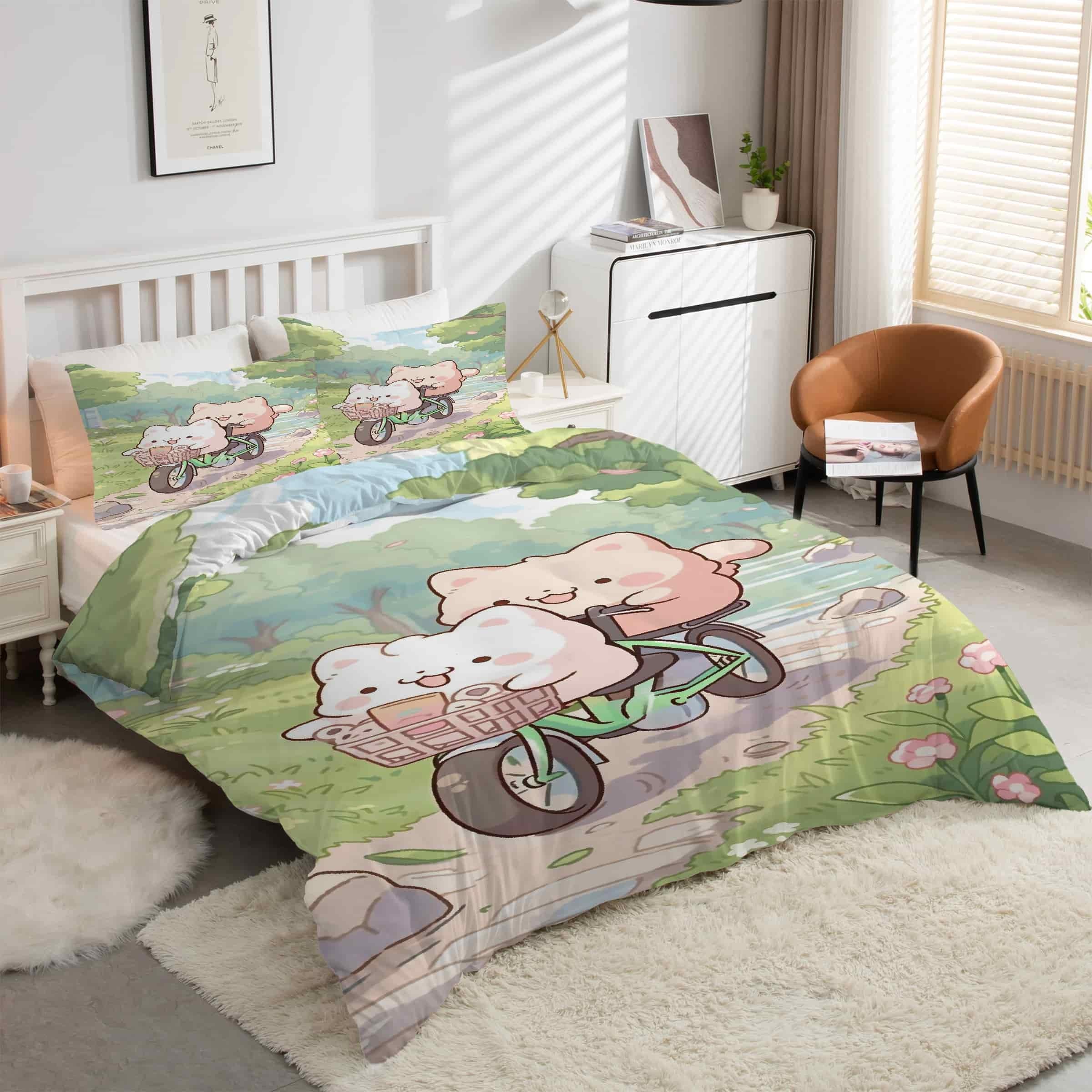 Housse de couette 240x260 chaton lit 2 personnes avec 2 taies d'oreiller microfibre