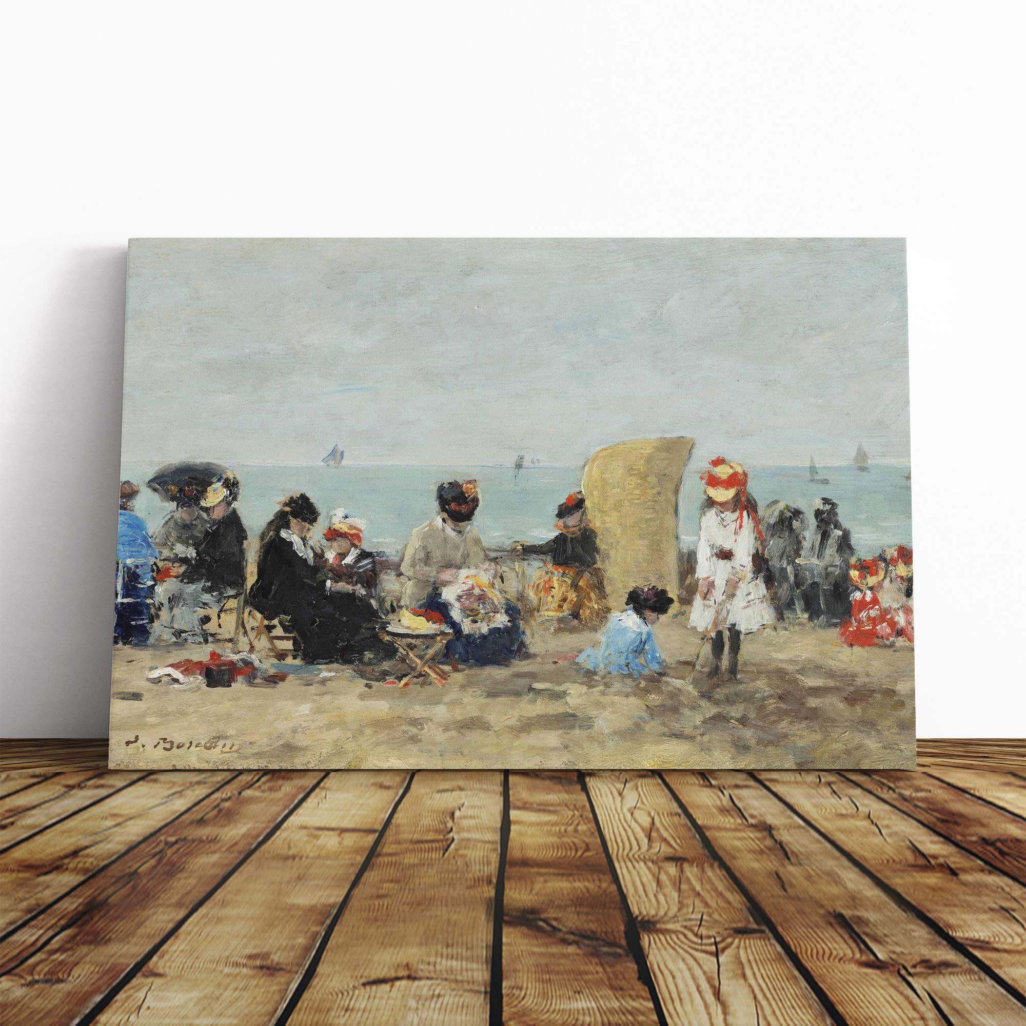 Eugene Boudin Beach of Trouville No.3 Canvas Print | Gallery Wrapped 30mm Frame Wall Art | 30x20 inches | Ready to Hang | Modern Seascape Picture | Living Room Bedroom Lounge Office