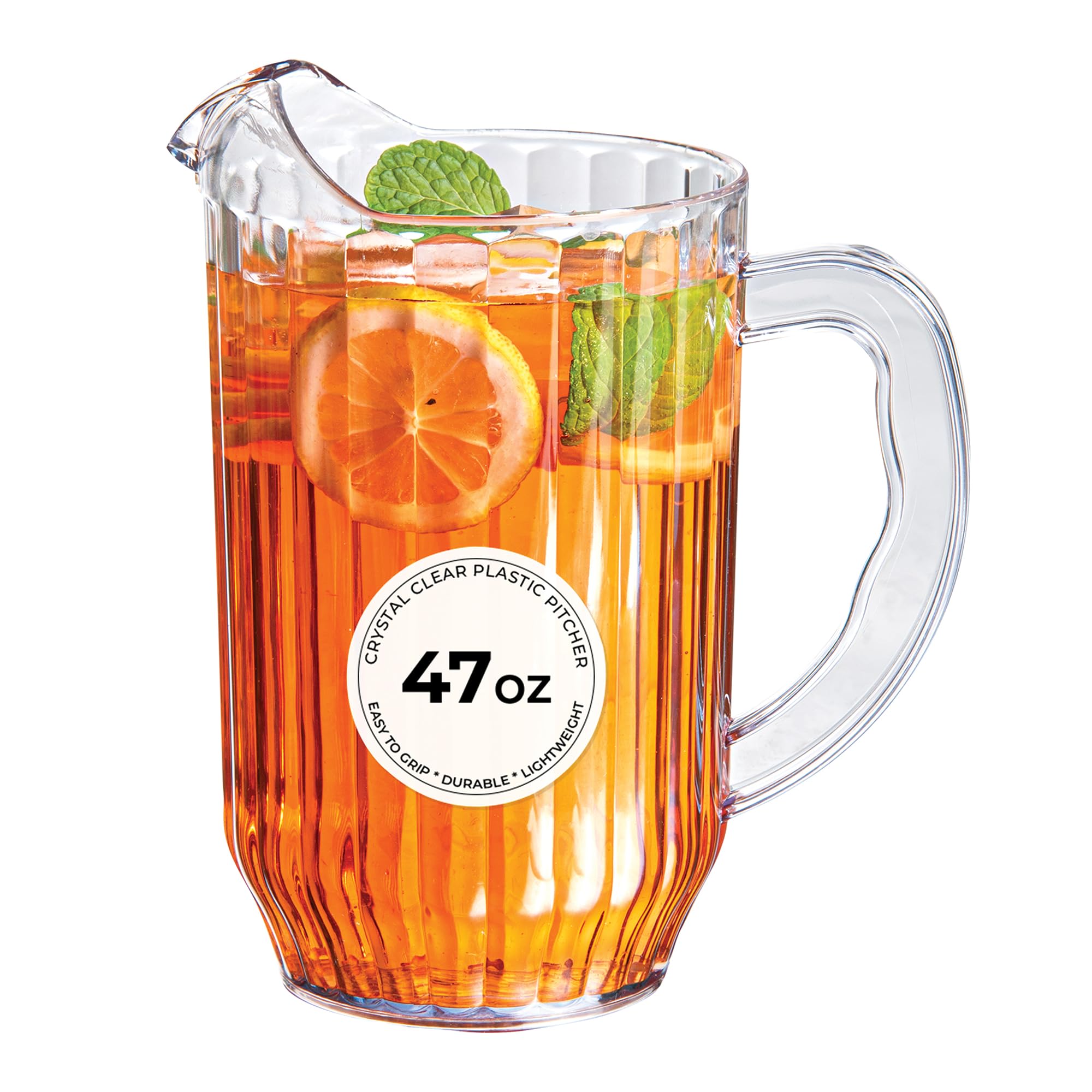 Photo 1 of RW Base 47 oz Clear Plastic Water Pitcher - 4 1/2" x 4 1/2" x 7 3/4" - 1 count box