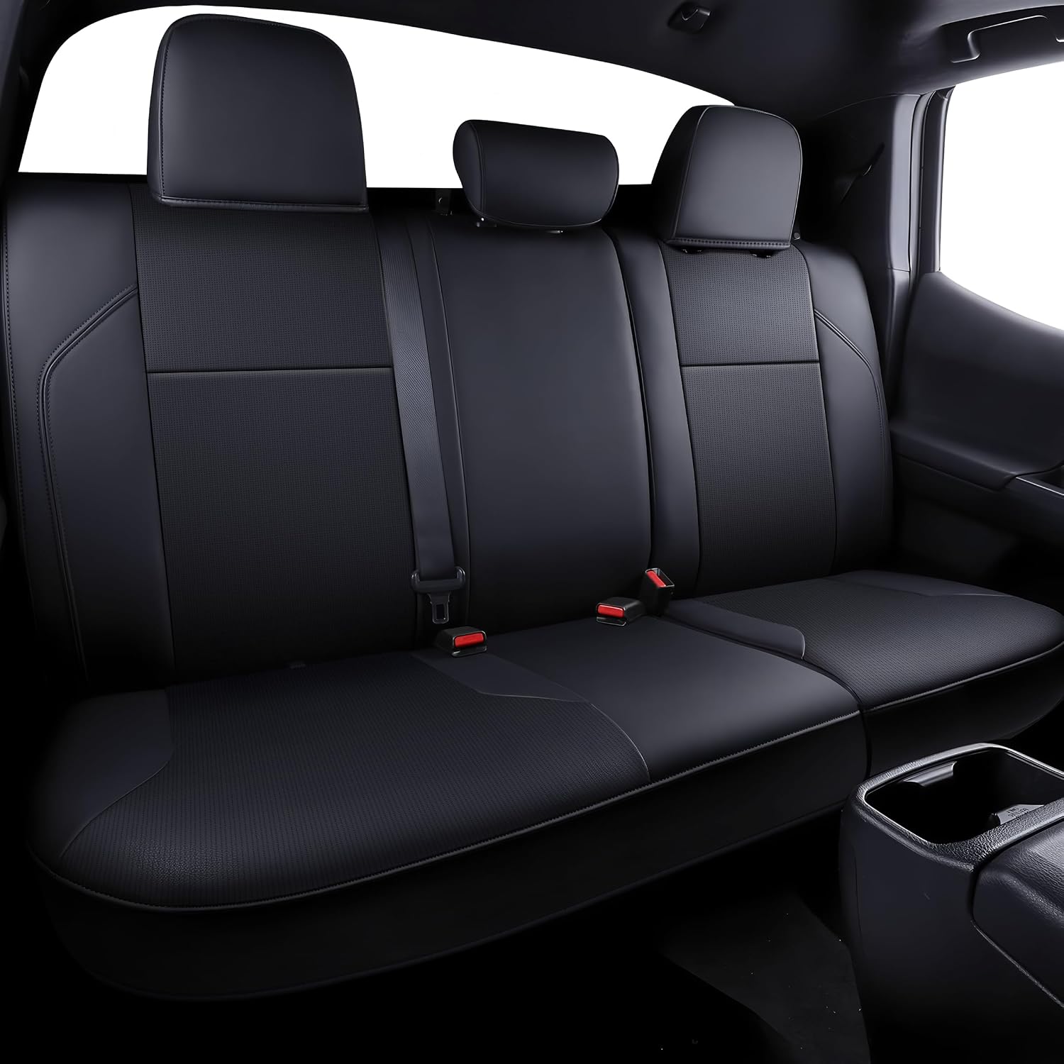 Fit Tacoma Car Seat Covers for Toyota Tacoma 2016-2023 - Upgraded Premium Waterproof & Breathable Leather, Airbag Compatible, All-Weather Seat Cushion Protector (Full Set, Black)