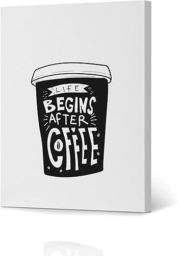 HB Art Design Life Begins After Coffee - Lienzo impreso en blanco y negro, arte de pared, decoración de cafetería, decoración de pared de cocina, disponible en Yaxa Costa Rica