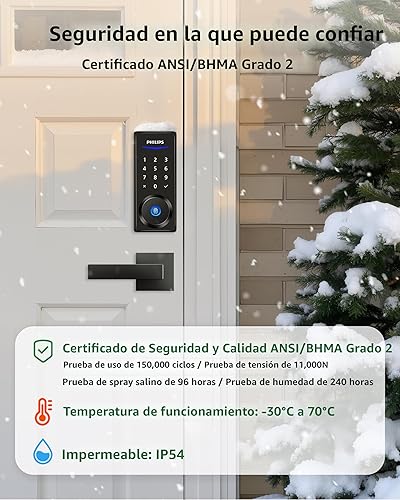 Miniatura 8 de Philips Cerradura de puerta de huellas dactilares, pantalla táctil, teclado digital con llaves, entrada biométrica electrónica sin llave, bloqueo