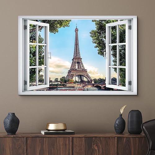 Miniatura 2 de wall26 Lienzo impreso para pared, vista de ventana, torre Eiffel, campeón de Marte París, Francia, desierto, fotografía, realismo, paisaje escénico,