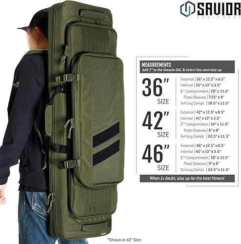 Miniatura 7 de Savior Equipment Specialist Series Tactical Double Long Gun Bag Case Backpack 4 Pistol Handgun Storage, Lockable Zippers, Padded Drag Handles,