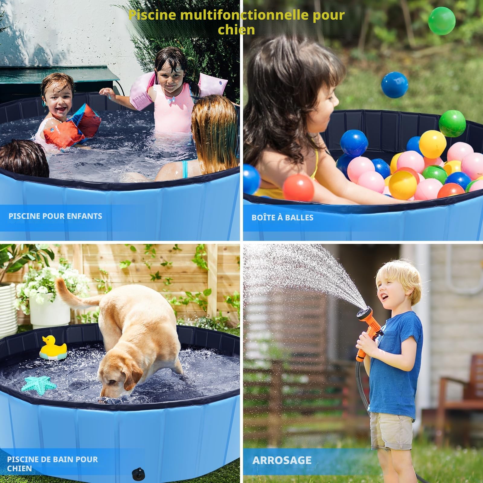 CACSPS Piscine Pliable surdimensionnée en Plastique Dur Portable pour Chiens, Chats et Enfants, Animaux domestiques, Chiot - 120 x 30 cm - Bleu