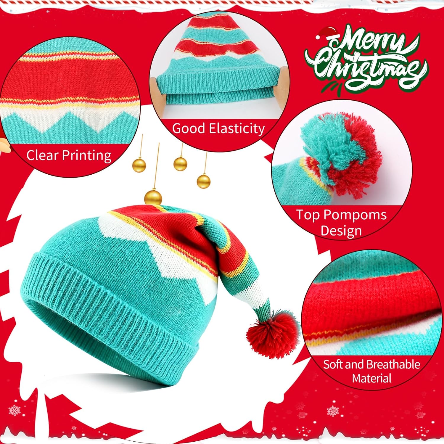 NICOWARM 20PCS Christmas Knitted Hats With Pompom, Christmas Hats, Santa Hat for Adults Teens, Crochet Beanie Caps for Women Men, Winter Caps for Festive Party, Perfect for XMAS Party