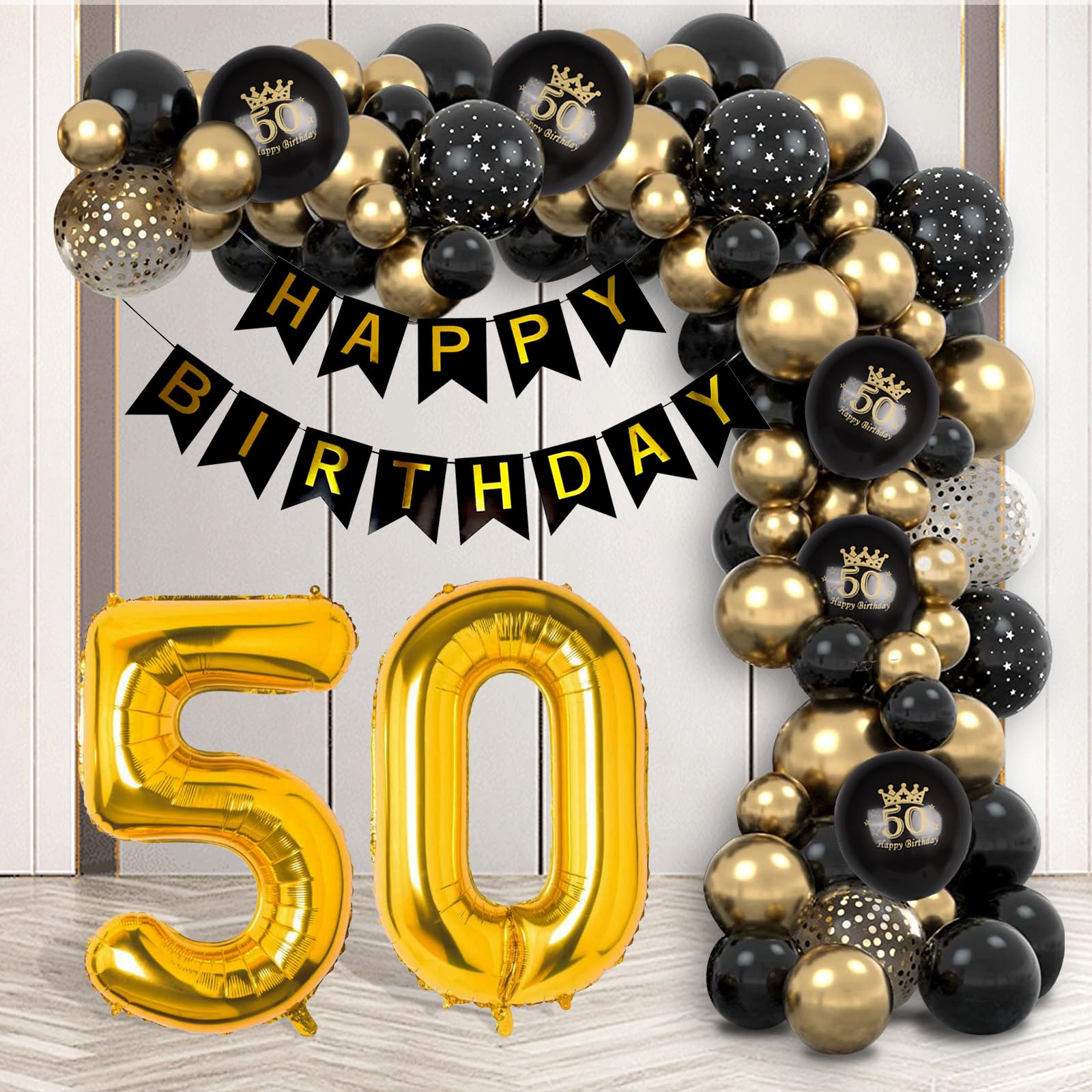 50. Geburtstag Deko-Set – Schwarz & Gold – Mit Banner, Ballons & Konfetti – Für Party