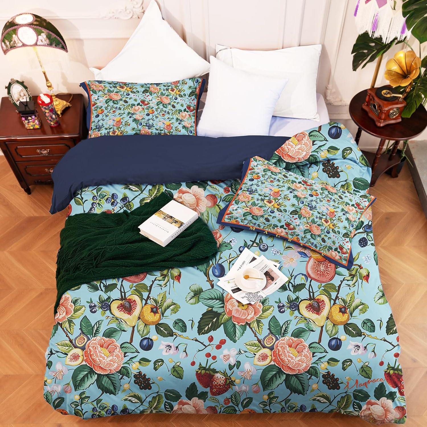 MAGRACE King Duvet Cover Ultra Soft Luxury Cute Floral Comforter Cover Set, Breathable and Durable, Textured Duvet Cover with Pillow Shams