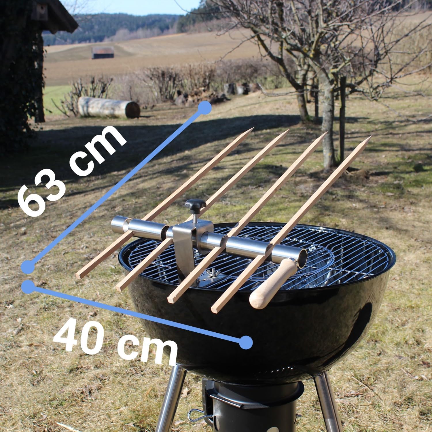 Steckerlfisch Halter 4 Buchenholzspieße für Gas- & Kohlegrill