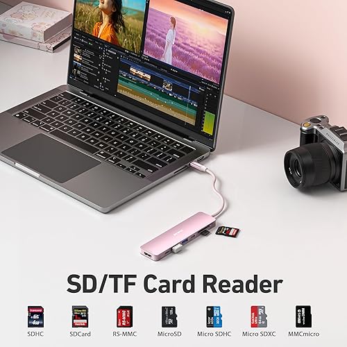 Miniatura 4 de BENFEI Hub USB C 7 en 1 con HDMI (4K @60 Hz), 2 USB-A, 1 USB-C Datos, carga de 100 W, lector de tarjetas SD/TF, cable de silicona sin enredos