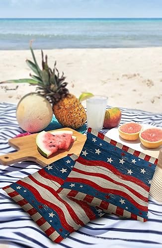 Miniatura 3 de Fundas de almohada para exteriores, Día de la Independencia, diseño patriótico de rayas de estrellas, impermeables, paquete de 2 fundas de cojín