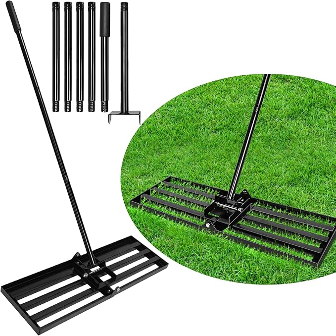 T-MECH - Gazon Leveler - Nivellering Hark 50 Cm - Verstelbaar Handvat 1 20 Tot 1 90 M Comfortable Handgreep Groen