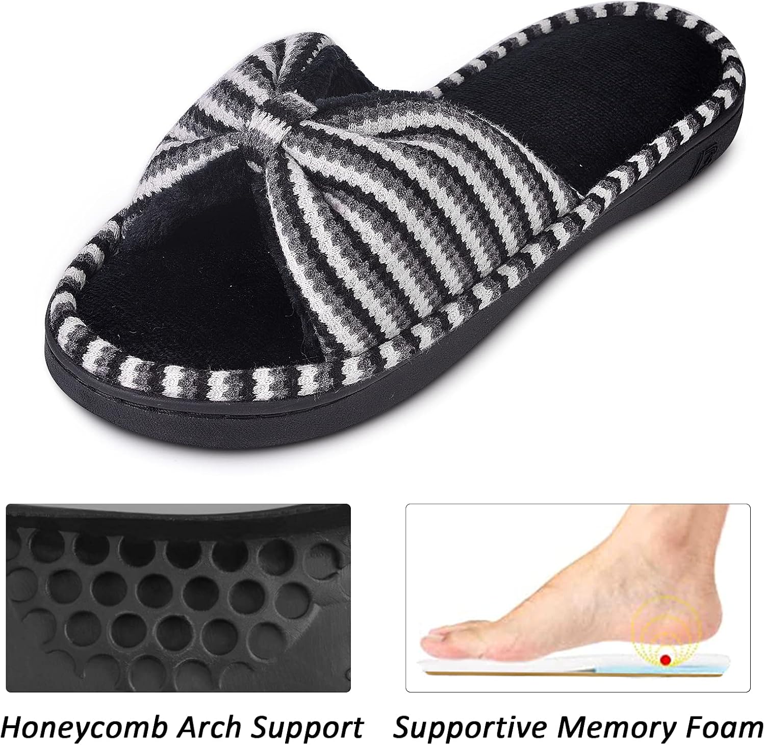 DL Women's Memory Foam Open Toe Slide Slippers with Cute Bow and Cozy Terry Lining, Slip-on House Shoes Spa Mules Sandals with Indoor Outdoor Rubber Sole - Image 4