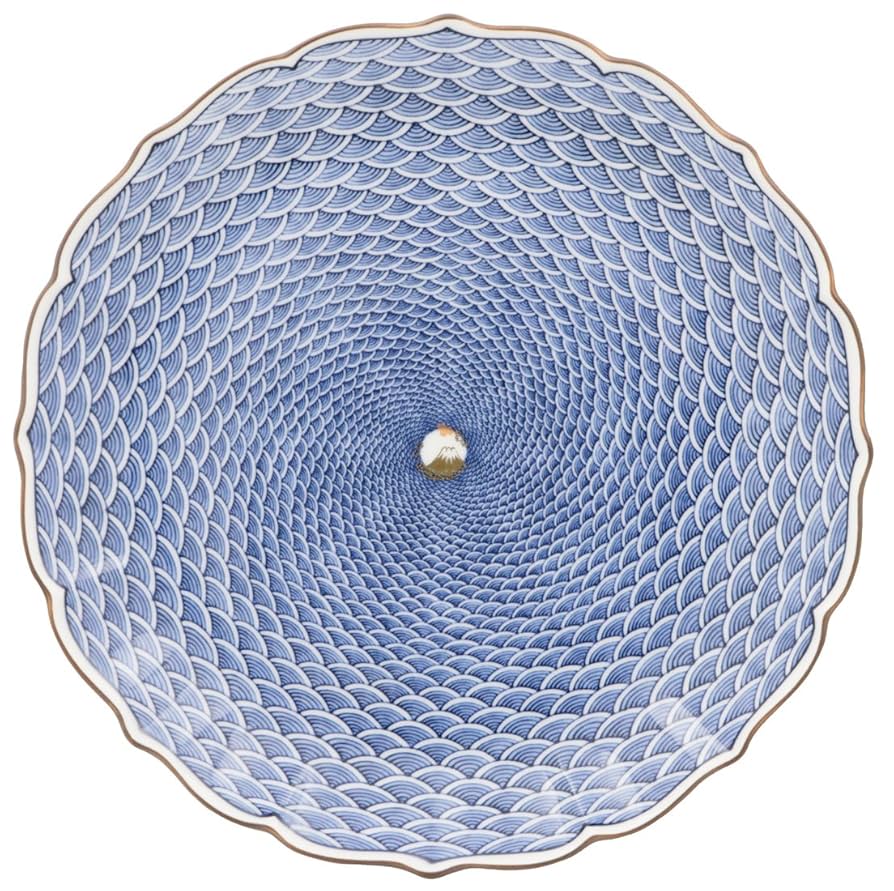 Amazon｜波佐見焼 御堂窯 輪花盛皿 (化粧箱入) 青海波尽し富士