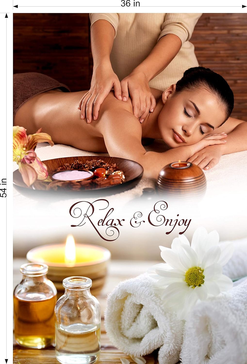 Spa XXIV Relax Enjoy Massage Therapy Treatment Sign Advertising Marketing Décor Vertical (WALLPAPER "FABRIC POSTER" Decal with Adhesive Backing [INDOORS], 18")