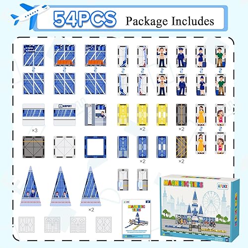 Miniatura 7 de Azulejos magnéticos, juego de bloques de construcción temáticos de aeropuerto, bloques de construcción magnéticos y juguetes educativos STEM