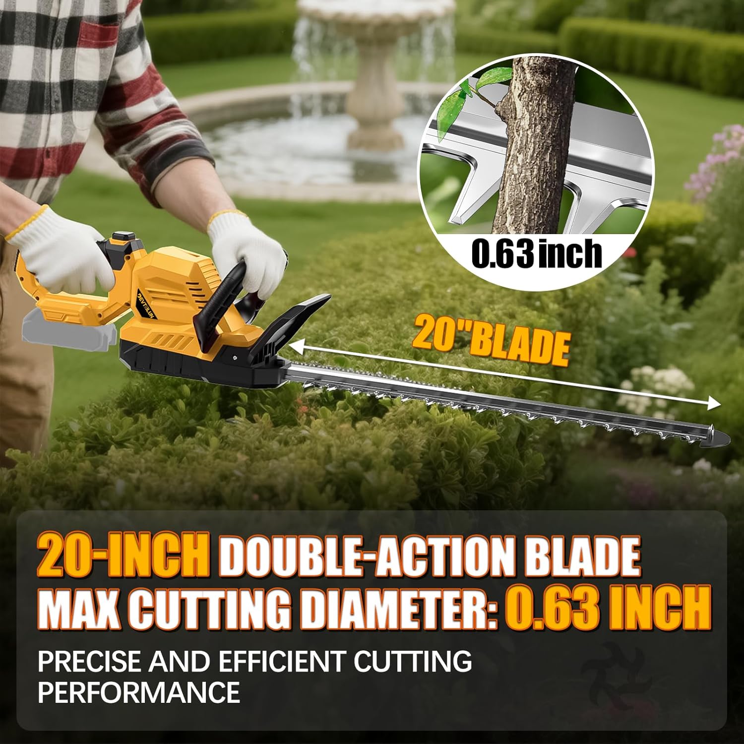 Cordless Hedge Trimmer for Dewalt 20V Battery (Tool Only), 20'' Bush Trimmer, 3000RPM Electric Hedge Trimmer, 180°Rotatable Head, Battery Powered Hedge Trimmer for Yard, Garden