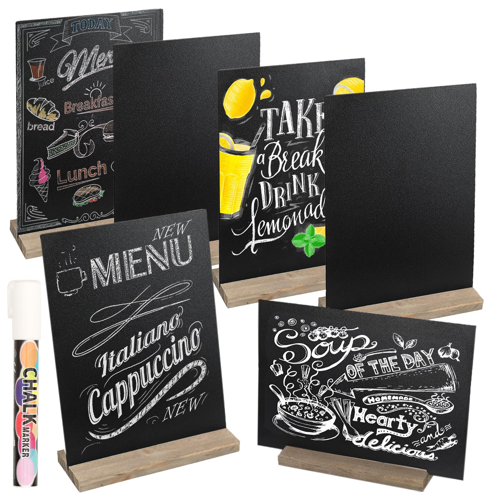 6 Pack Mini Chalkboard Signs with Base Stands, Vintage Tabletop Chalkboard Sign Double Message Chalk Board for Table Decorations, Restaurant Food