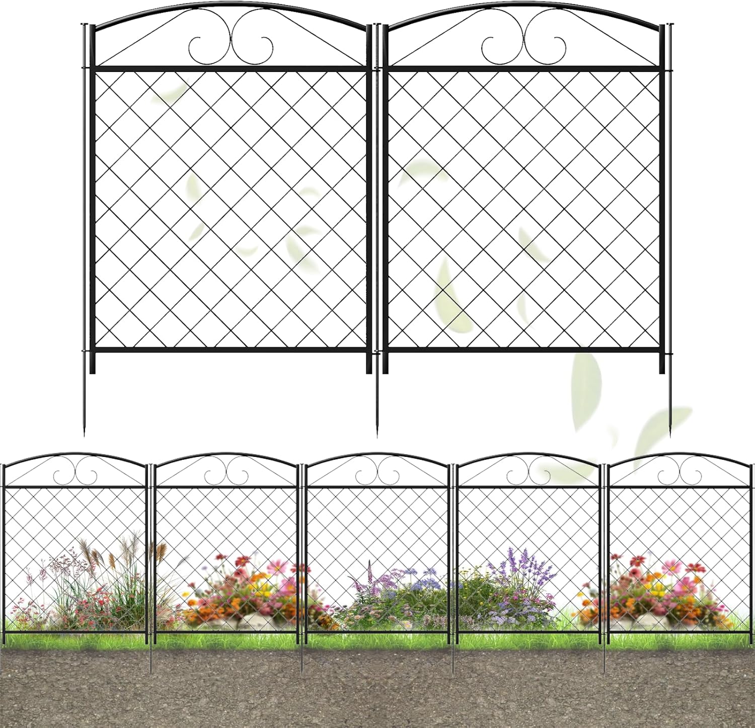 Zhongma Decorative Metal Garden Fence, Pack of 5pcs, Total 36" H x 142" L