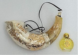 Shofart Israel Silver 925 Anointing Ram Shofar Lion Of Judah with Gift of 12ml Anointing Oil Bottle from the Holy Land