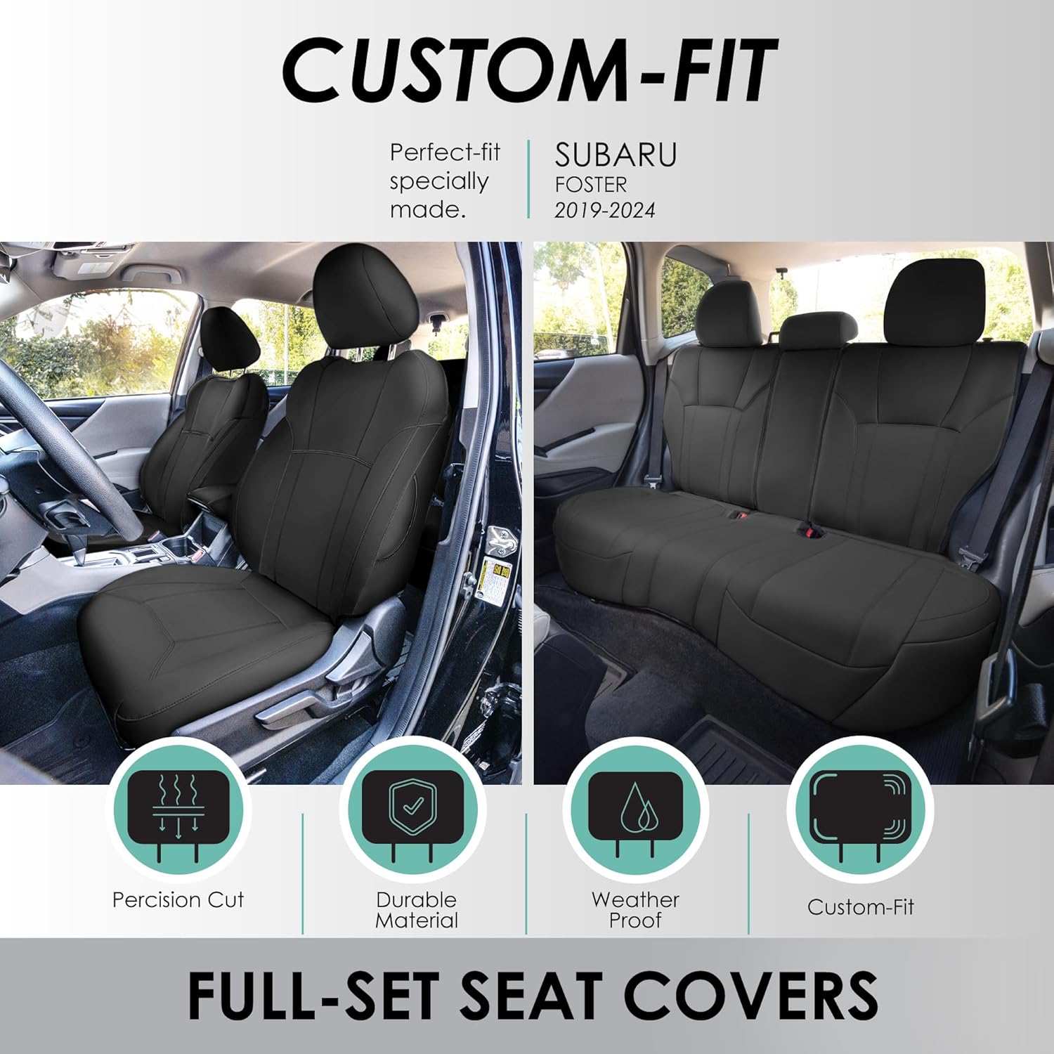 FH Group Custom Fit Car Seat Covers Specifically Made for 2019-2024 Subaru Forester, Faux Leather Seat Covers Full Set 2-Row for Subaru Forester, SUV Seat Covers, Black, Subaru Accessories