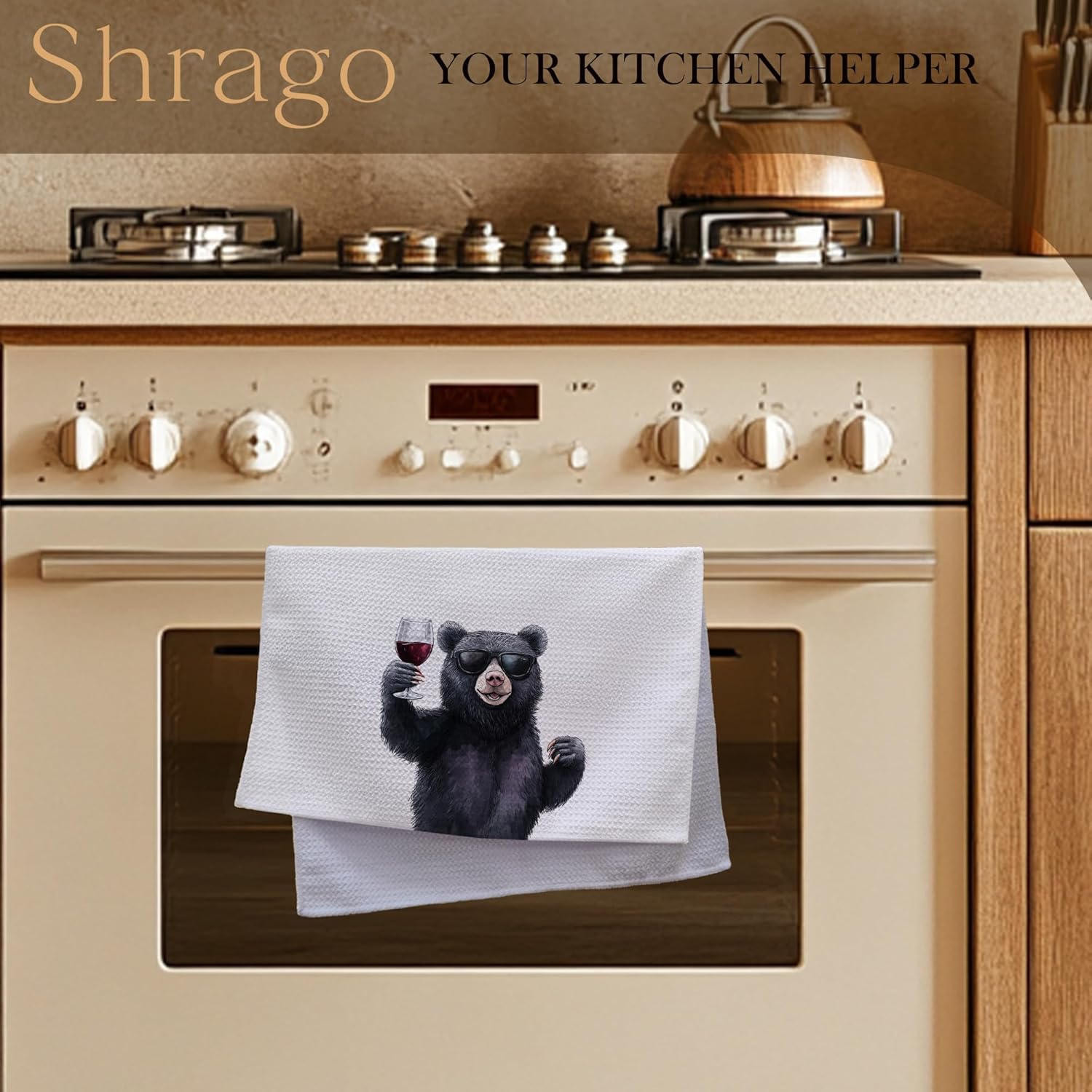 Funny Black Bear Wine Kitchen Towels, Bear Gifts for Women Men Dish Tea Towels for Kitchen Bar Cart, Gifts for Wine Lovers Decorative Hand Towel, 16x24 Inch - Image 4