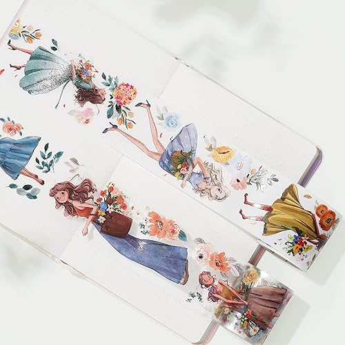 Miniatura 4 de WT Carefree - Cinta de PET ancha, rollo individual, diseños originales de personajes, decoración transparente para diarios, planificadores y