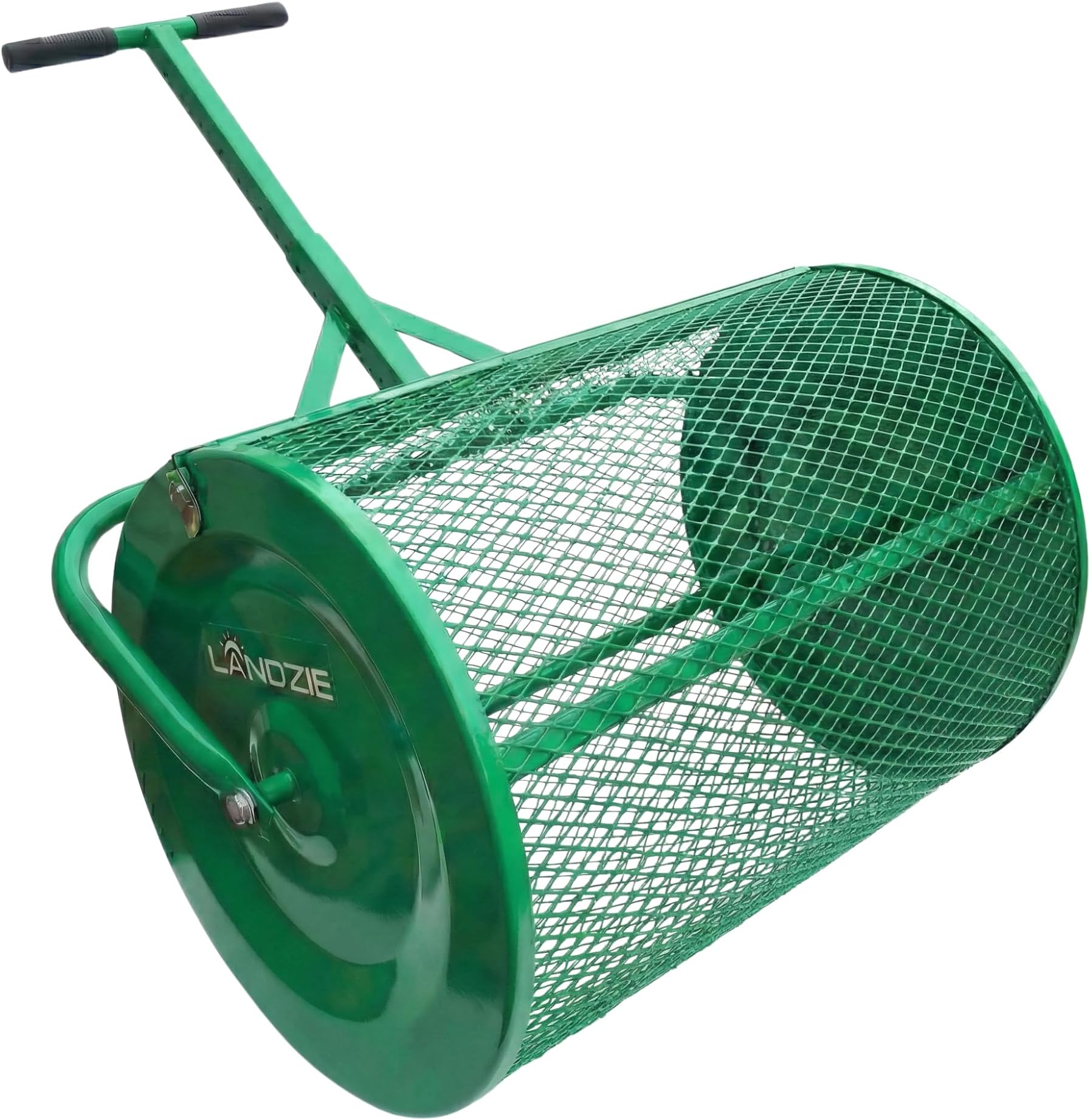 24 Inch Compost Spreader and Peat Moss Spreader - Roller Lawn Spreader - Top Soil, Manure, Mulch, Top Dressing Spreader - Lawn and Garden Spreader - Metal Mesh Basket Compost Spreader for Lawn